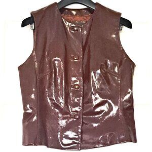 Banana Republic Patent Leather Sleeveless Jacket Cognac Color Vest Size 4
